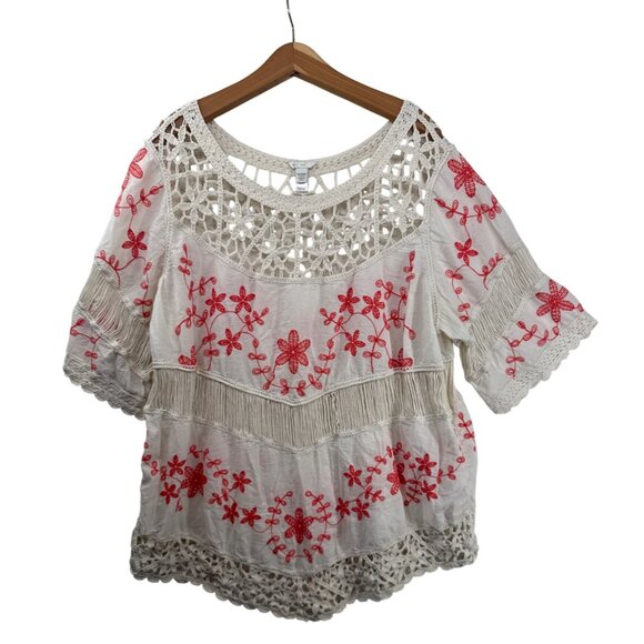 Est 1946 Tops - Est 1946 Womens Top 18/20W Plus Beige/Orange Boho Hippie Crochet Tunic Festival